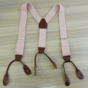 Boys Suspenders Light Pink Adjustable Gold Button Leather Y Back Knit Wool‎